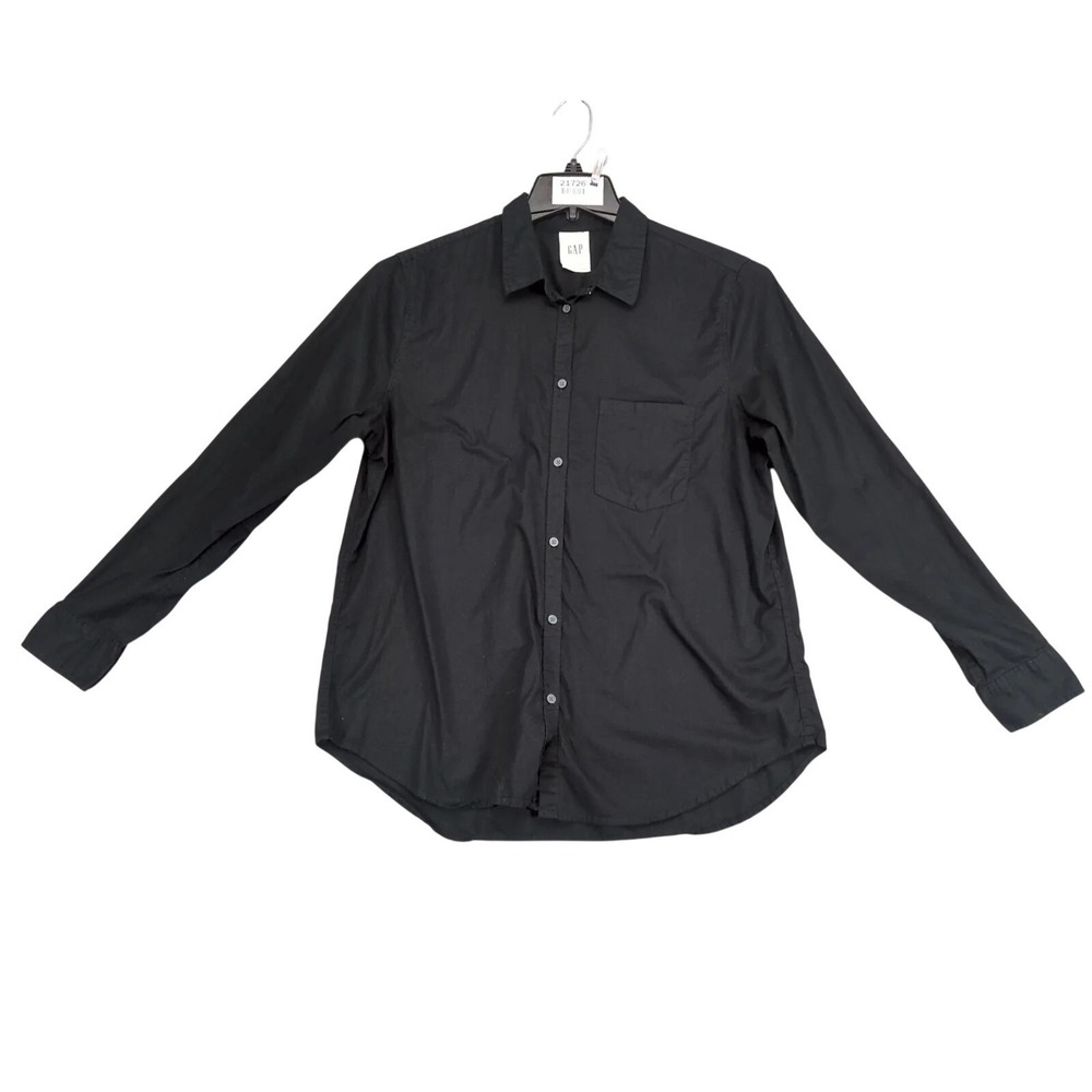 Gap The Classic Shirt Black Button-Up Womens L Cotton Pocket Minimalist Capsule